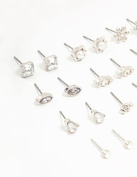 Rhodium Diamante Stud Earrings 12-Pack - link has visual effect only