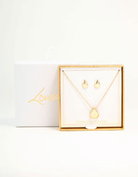 Gold Teardrop Necklace & Stud Earrings Set - link has visual effect only