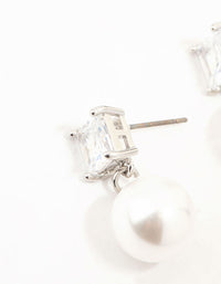 Silver Square Cubic Zirconia & Pearl Drop Earrings - link has visual effect only