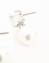 Silver Square Cubic Zirconia & Pearl Drop Earrings - link has visual effect only