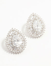 Rhodium Sparkling Pear Shaped Cubic Zirconia Stud Earrings - link has visual effect only