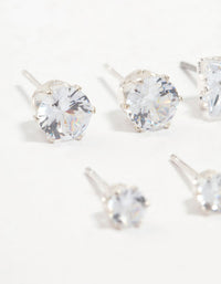 Silver Mixed Cubic Zirconia Stud Earrings 6-Pack - link has visual effect only