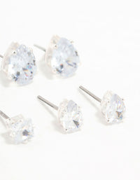 Silver Mixed Cubic Zirconia Stud Earrings 6-Pack - link has visual effect only