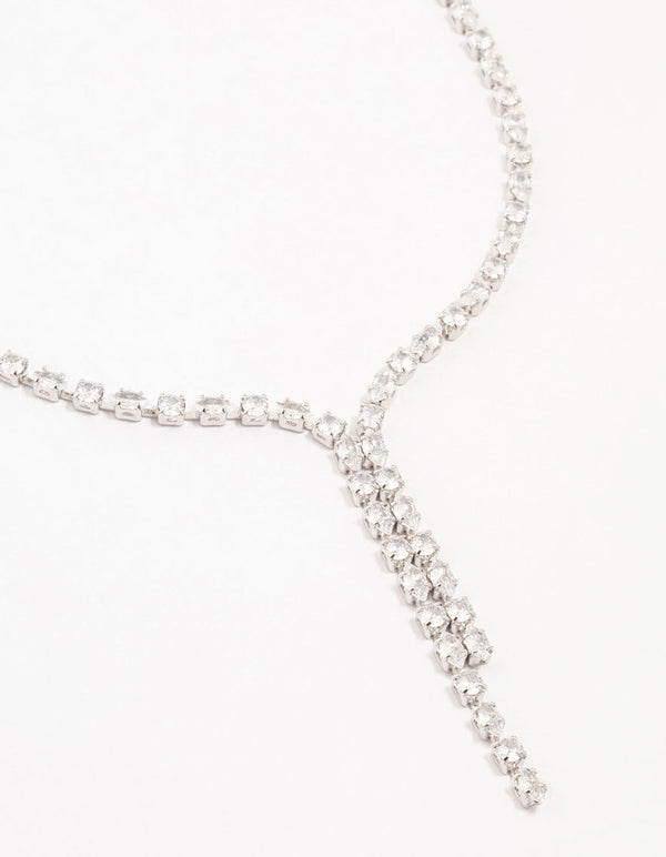 Silver Bag Split Cubic Zirconia Y-Necklace