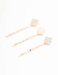 Rose Gold Diamante & Pearl Clover Clips 3-Pack - link has visual effect only