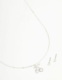 Silver Diamante Cherry Necklace & Stud Earrings Set - link has visual effect only