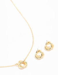 Gold Knotted Necklace & Stud Earrings Set - link has visual effect only