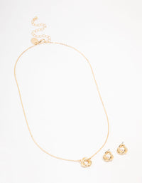 Gold Knotted Necklace & Stud Earrings Set - link has visual effect only