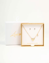 Gold Heart Diamante Detail Necklace & Stud Earrings Set - link has visual effect only