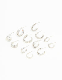 Silver Twisted & Sleek Hoop Earrings 6-Pack - link has visual effect only