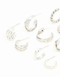 Silver Twisted & Sleek Hoop Earrings 6-Pack - link has visual effect only