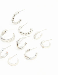 Silver Twisted & Sleek Hoop Earrings 6-Pack - link has visual effect only