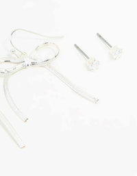 Silver Sleek Ball, Diamante & Bow Earrings 3-Pack - link has visual effect only