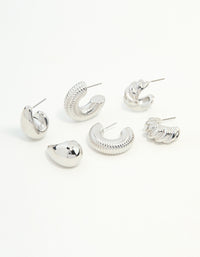 Silver Mixed Texture Hoop Earrings 3-Pack - link has visual effect only