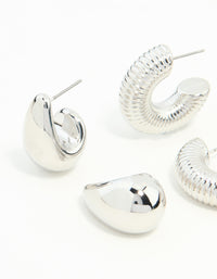 Silver Mixed Texture Hoop Earrings 3-Pack - link has visual effect only