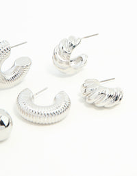 Silver Mixed Texture Hoop Earrings 3-Pack - link has visual effect only