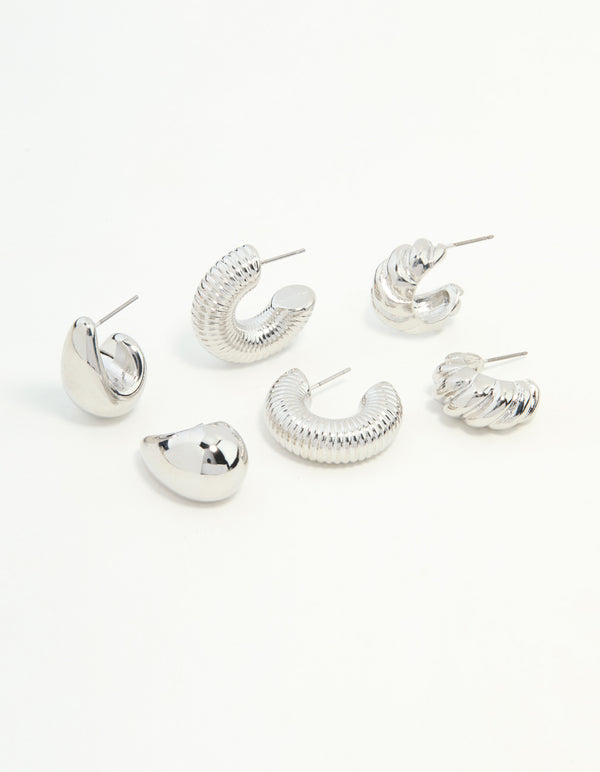 Silver Mixed Texture Hoop Earrings 3-Pack