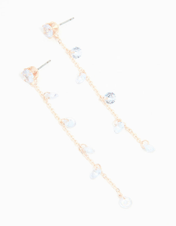 Rose Gold Blue Cubic Zirconia Droplet Drop Earrings