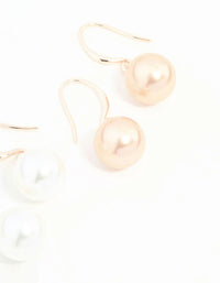 Rose Gold Dainty Pearl Drop Earrings 2-Pack - link has visual effect only