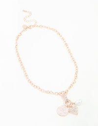 Rose Gold Diamante Heart, Flower & Pearl Necklace - link has visual effect only