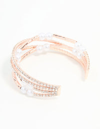 Rose Gold Pearl Long Beaded Stretch Wrist Cuff - link has visual effect only