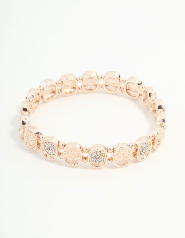 Rose Gold Bezel Disc & Diamante Stretch Bracelet