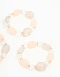 Rose Gold Pink & White Faceted Bead Stretch Bracelets 3-Pack - link has visual effect only