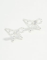 Sterling Silver Textured Bow Stud Earrings - link has visual effect only