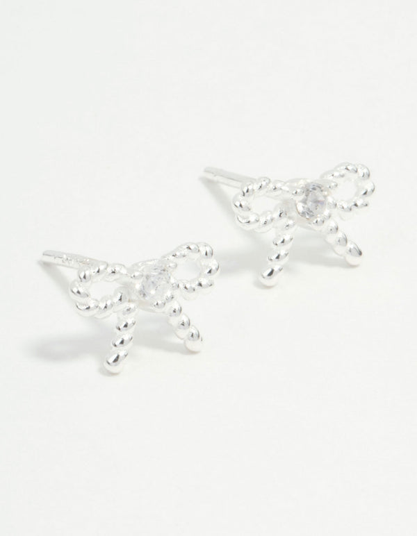 Sterling Silver Textured Bow Stud Earrings