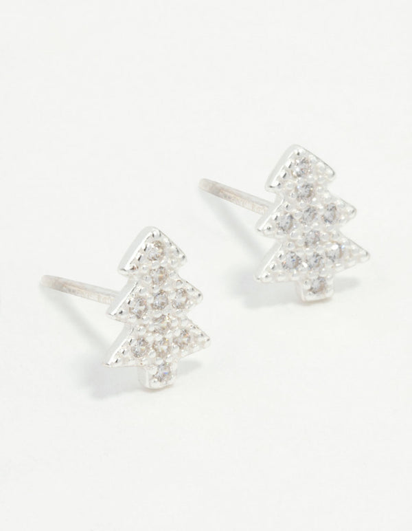 Sterling Silver Cubic Zirconia Tree Stud Earrings