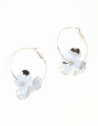 Rhodium & Blue Flower Hoop Drop Earrings - link has visual effect only