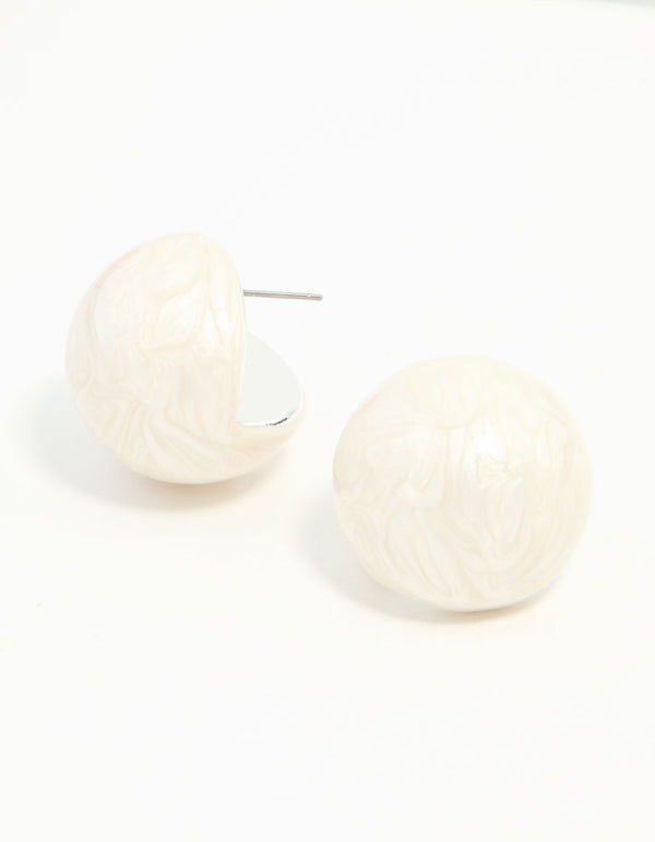 Cream Marbled Pearl Ball Stud Earrings