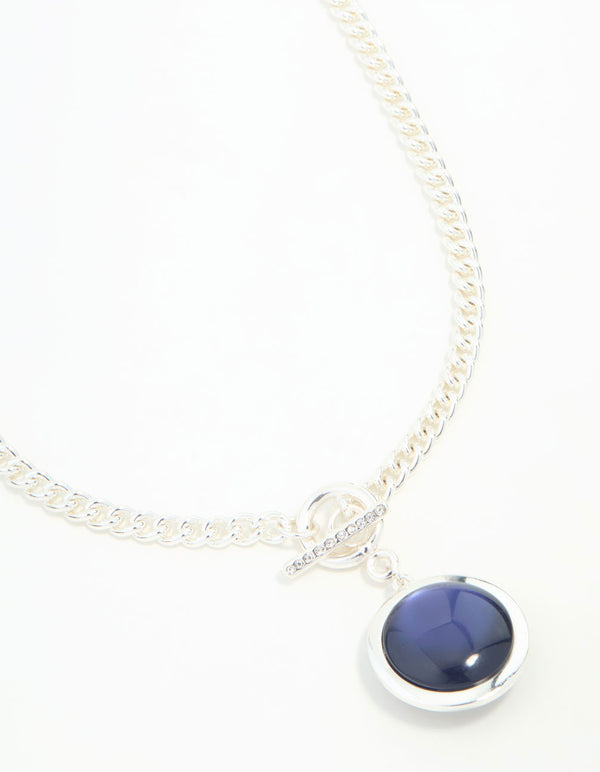 Blue Orbit Pendant Rhodium T & O Necklace