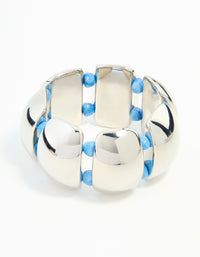 Wide Silver Blue Beads Stretch Bracelet - link has visual effect only