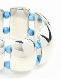 Wide Silver Blue Beads Stretch Bracelet - link has visual effect only