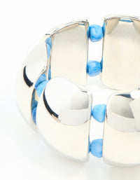 Wide Silver Blue Beads Stretch Bracelet - link has visual effect only