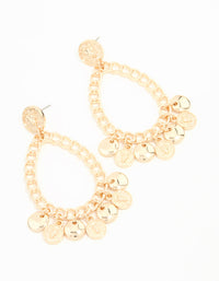 Gold Coin Teardrop Chain Sleek & Lion Charm Drop Earrings - link has visual effect only