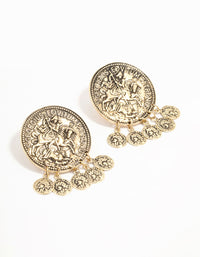 Antique Gold Large Coin Charm Stud Earrings - link has visual effect only