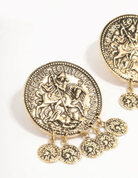 Antique Gold Large Coin Charm Stud Earrings - link has visual effect only