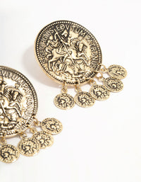 Antique Gold Large Coin Charm Stud Earrings - link has visual effect only