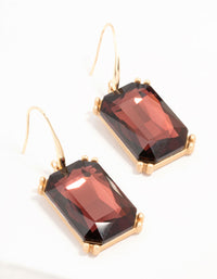 Large Baguette Cut Burgundy Diamante Drop Gold Earrings - link has visual effect only