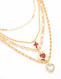 Gold Cross Hearts & Cross Layered Necklace - link has visual effect only