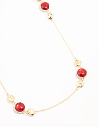 Gold & Red Bead Long Necklace - link has visual effect only