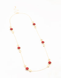 Gold & Red Bead Long Necklace - link has visual effect only