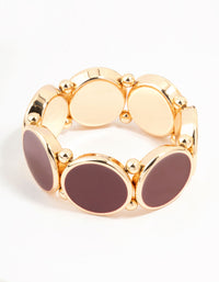 Gold Circle Burgundy Beaded Stretch Bracelet - link has visual effect only