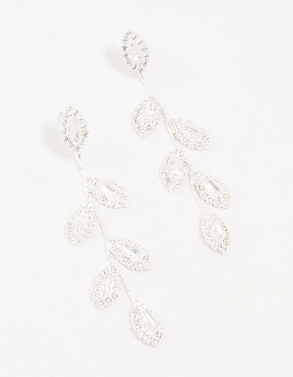 Silver Cubic Zirconia Leaf Drop Earrings