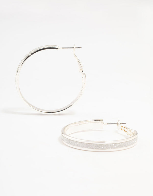 Silver Medium Glitter Hoop Earrings