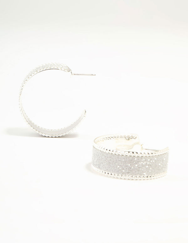 Silver Wide Glitter Hoop Earrings