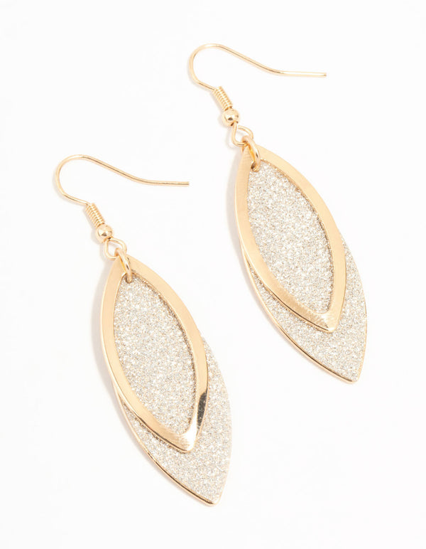 Glittery Leaf Gold Drop Earrings