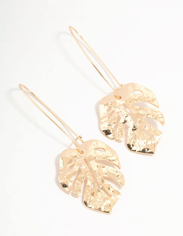 Gold Monstera Leaf Drop Earrings